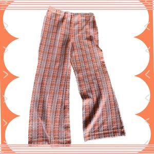 Peach coral tan cream plaid vintage polyester wide leg pants m/l